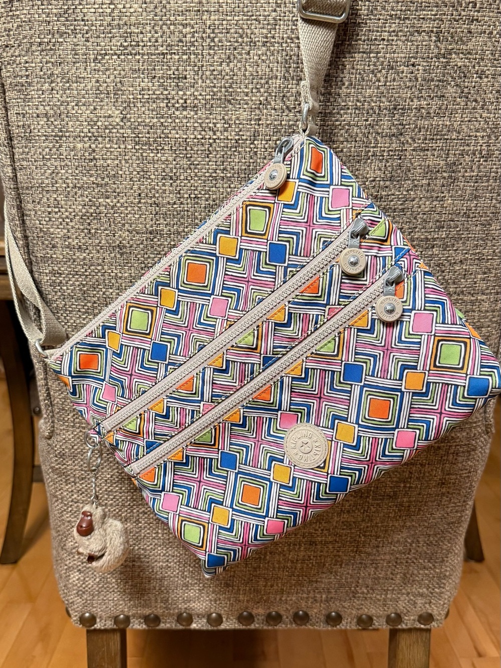 Kipling Multicolor Geometric Square Print Crossbody Bag